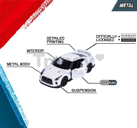 Mașinuțe Nissan Giftpack Majorette set metalic de 5 tipuri, în ambalaj cadou; lungime 7,5 cm; 1:64