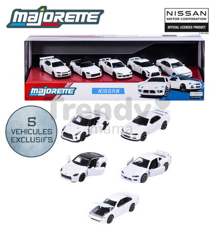 Mașinuțe Nissan Giftpack Majorette set metalic de 5 tipuri, în ambalaj cadou; lungime 7,5 cm; 1:64