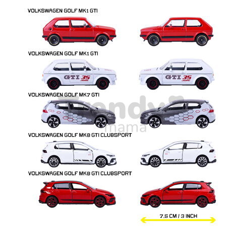 Mașinuțe Golf GTi Giftpack Majorette set metalic de 5 tipuri, în ambalaj cadou, lungime 7,5 cm, 1:64