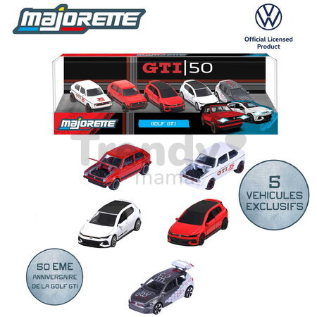 Mașinuțe Golf GTi Giftpack Majorette set metalic de 5 tipuri, în ambalaj cadou, lungime 7,5 cm, 1:64