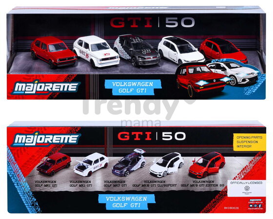 Mașinuțe Golf GTi Giftpack Majorette set metalic de 5 tipuri, în ambalaj cadou, lungime 7,5 cm, 1:64