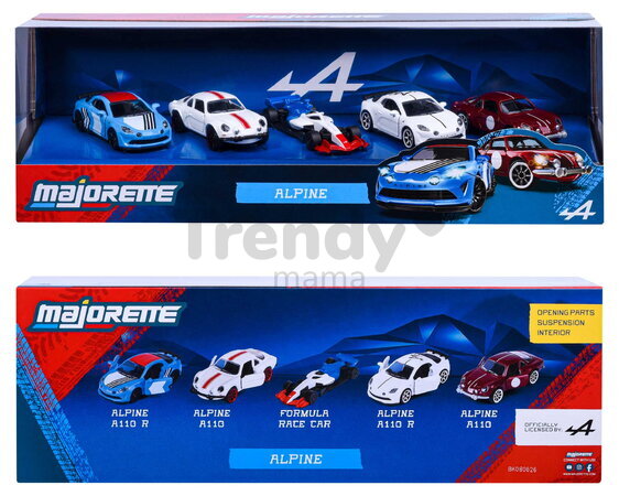 Mașinuțe Alpine Giftpack Majorette set metalic de 5 tipuri în ambalaj cadou, lungime 7,5 cm, 1:64