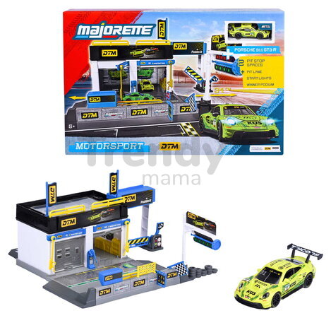 Garáž s otvárateľnými dverami Motorsport DTM Pit Stop Majorette s modelom autíčka Porsche 1:64  MJ2106002