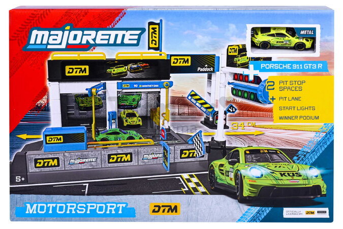 Garáž s otvárateľnými dverami Motorsport DTM Pit Stop Majorette s modelom autíčka Porsche 1:64  MJ2106002