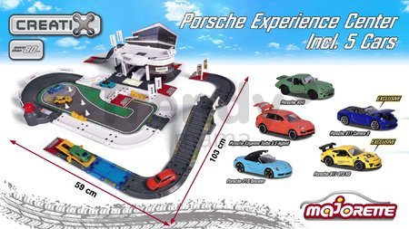 Garáž testovacie centrum Porsche Experience Center Majorette 80 dielov 5 autíčok od 5 rokov