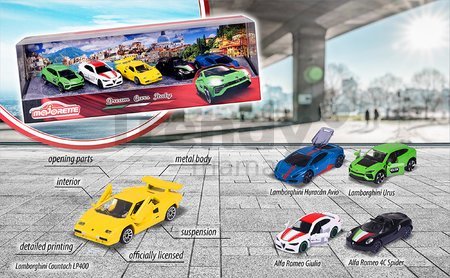 Autíčka Dream Cars Italy Giftpack Majorette kovové dĺžka 7,5 cm v darčekovom boxe