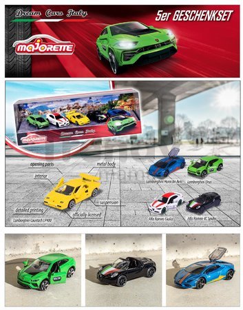 Autíčka Dream Cars Italy Giftpack Majorette kovové dĺžka 7,5 cm v darčekovom boxe