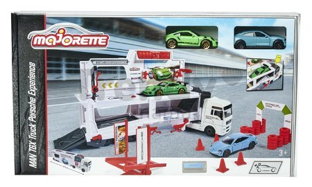 Kamión testovacie centrum MAN TGX Truck Porsche Experience Majorette a 2 kovové autíčka Porsche