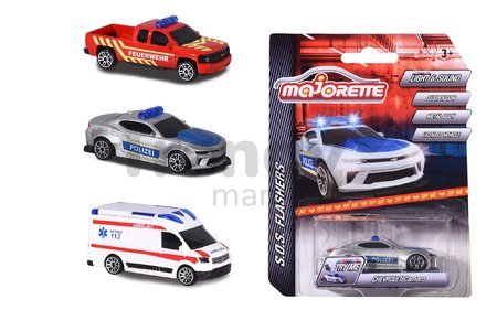 Autíčko zásahové S.O.S. Flashers Majorette kovové so zvukom 7,5 cm dĺžka rôzne druhy