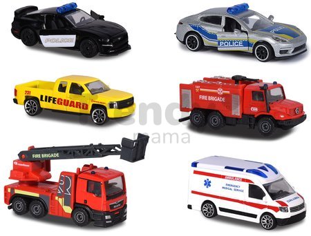 Autíčko zásahové S.O.S. Vehicles Majorette otvárateľné 7,5 cm dĺžka 6 rôznych druhov