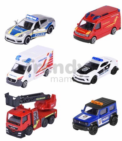 Autíčka zásahové S.O.S. Majorette s pohyblivými časťami 7,5 cm dĺžka 3 druhy 2 rôzne varianty