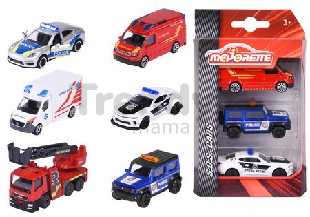 Autíčka zásahové S.O.S. Majorette s pohyblivými časťami 7,5 cm dĺžka 3 druhy 2 rôzne varianty