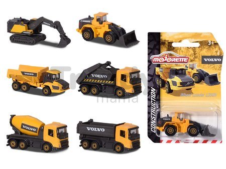 Autíčko stavebné Volvo Construction Edition Majorette s pohyblivými časťami 7,5 cm dĺžka 6 rôznych druhov