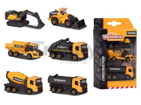 Autíčka stavebné Volvo Construction Edition Majorette s pohyblivými časťami 7,5 cm dĺžka 3 druhy 2 varianty