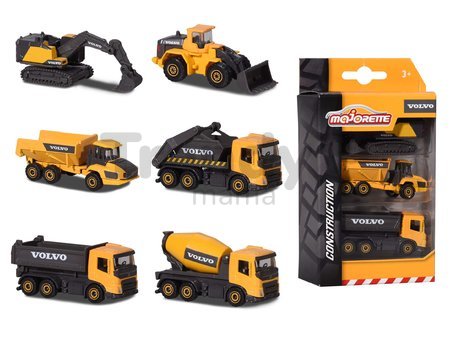 Autíčka stavebné Volvo Construction Edition Majorette s pohyblivými časťami 7,5 cm dĺžka 3 druhy 2 varianty