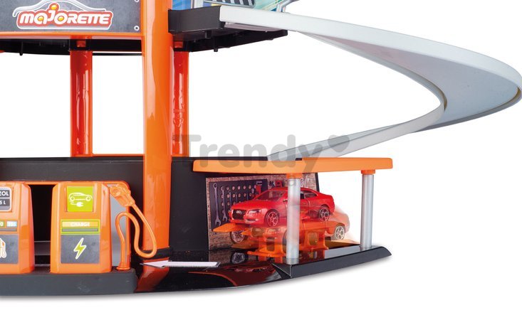 Garáž 3 poschodová s výťahom Garage Motor City Plus Majorette s rampou autodielňou a 1 autíčko