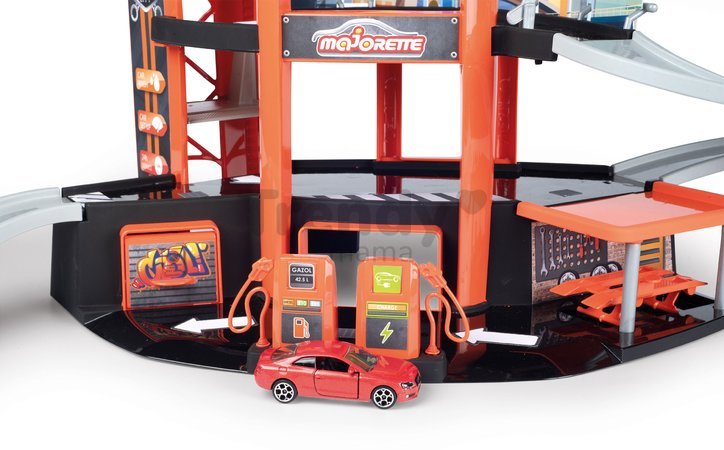Garáž 3 poschodová s výťahom Garage Motor City Plus Majorette s rampou autodielňou a 1 autíčko