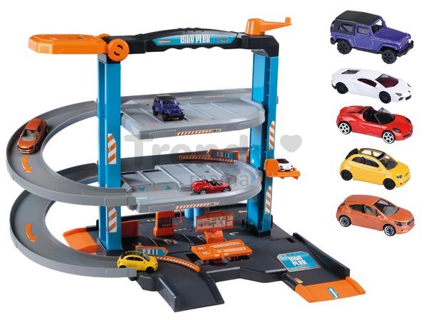 Garáž 3 poschodová s autoservisom Garage City Flex Majorette s manuálnym výťahom autoumyvárňou a 5 autíčok