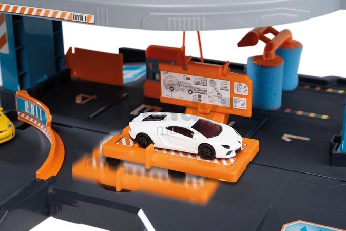 Garáž 3 poschodová s autoservisom Garage City Flex Majorette s manuálnym výťahom autoumyvárňou a 5 autíčok