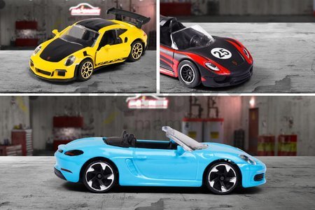 Autíčka Porsche Edition Discovery Pack Majorette kovové dĺžka 7,5 cm sada 20 druhov + 2 autíčka zdarma