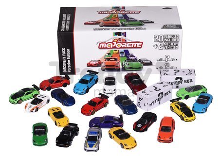 Autíčka Porsche Edition Discovery Pack Majorette kovové dĺžka 7,5 cm sada 20 druhov + 2 autíčka zdarma