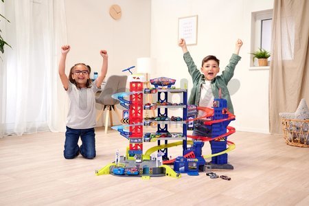 Garáž 6 poschodová s motorizovaným výťahom Super Chase Center Majorette so zvukom a svetlom elektronický vláčik a 4 autíčka od 5 rokov