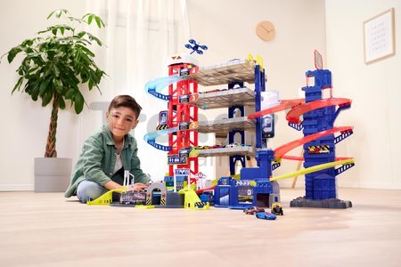 Garáž 6 poschodová s motorizovaným výťahom Super Chase Center Majorette so zvukom a svetlom elektronický vláčik a 4 autíčka od 5 rokov