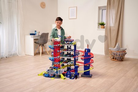 Garáž 6 poschodová s motorizovaným výťahom Super Chase Center Majorette so zvukom a svetlom elektronický vláčik a 4 autíčka od 5 rokov