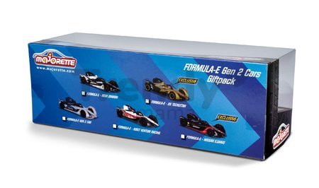 Autíčka Formula E Gen 2 Cars Majorette kovové s gumenými kolieskami 7,5 cm dĺžka sada 5 druhov v darčekovom balení