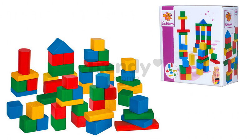 Drevené kocky Coloured Wooden Blocks Eichhorn farebné 50 kusov veľkosť 25 mm od 12 mes