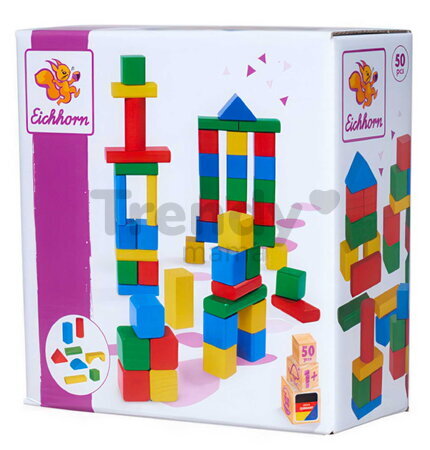 Drevené kocky Coloured Wooden Blocks Eichhorn farebné 50 kusov veľkosť 25 mm od 12 mes