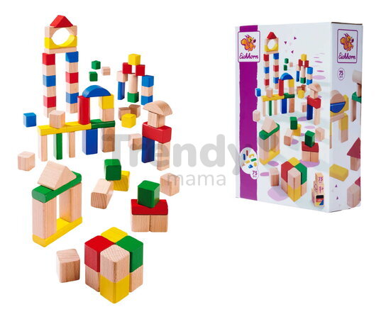 Drevené kocky Wooden Blocks Coloured Eichhorn farebné 75 kusov veľkosť 25 mm od 12 mes