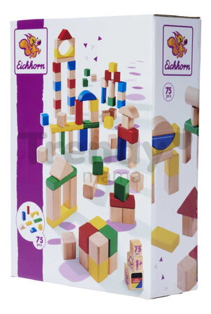 Drevené kocky Wooden Blocks Coloured Eichhorn farebné 75 kusov veľkosť 25 mm od 12 mes