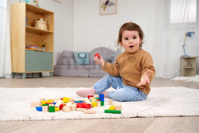 Drevené kocky Wooden Blocks Coloured Eichhorn farebné 75 kusov veľkosť 25 mm od 12 mes