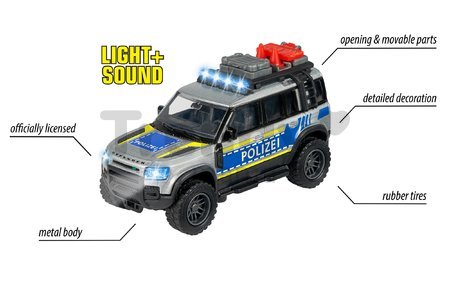 Autíčko policajné Land Rover Police Majorette so zvukom a svetlom dĺžka 12,5 cm