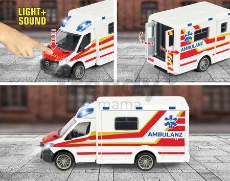 Autíčko sanitka Mercedes-Benz Sprinter Ambulance Majorette so zvukom a svetlom dĺžka 15 cm