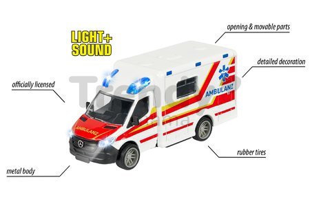 Autíčko sanitka Mercedes-Benz Sprinter Ambulance Majorette so zvukom a svetlom dĺžka 15 cm