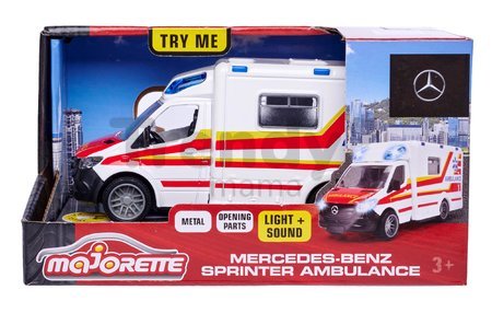 Autíčko sanitka Mercedes-Benz Sprinter Ambulance Majorette so zvukom a svetlom dĺžka 15 cm