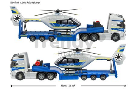 Kamión s policajným vrtuľníkom Volvo Majorette 35 cm dĺžka so zvukom a svetlom