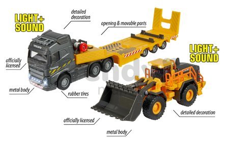 Kamión s nakladačom Volvo Truck & Wheel Loader Majorette 35 cm dĺžka so zvukom a svetlom