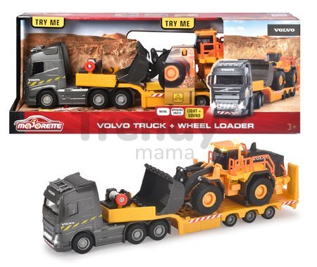 Kamión s nakladačom Volvo Truck & Wheel Loader Majorette 35 cm dĺžka so zvukom a svetlom