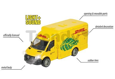 Autíčko kuriérske Mercedes-Benz Sprinter DHL Majorette so zvukom a svetlom dĺžka 15 cm