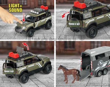 Auto terénne s prívesom pre koňa Land Rover Horse Carrier Majorette 25 cm dĺžka so zvukom a svetlom