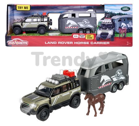 Auto terénne s prívesom pre koňa Land Rover Horse Carrier Majorette 25 cm dĺžka so zvukom a svetlom