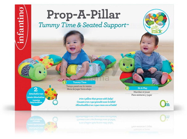 Vankúšik pre hru na brušku Húsenica Prop-A-Pillar Tummy Time & Seated Support Infantino s opierkou a odnímateľnými hračkami s hryzátkom od 0 mes