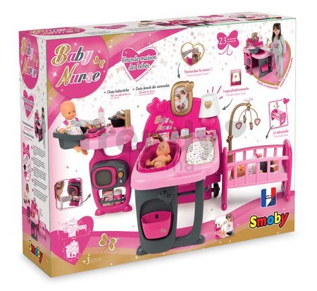 Domček pre bábiku Baby Nurse Doll's Play Center Smoby trojkrídlový s 23 doplnkami pre bábiku