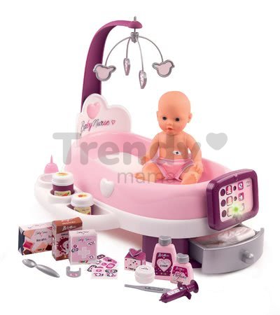 Opatrovateľské centrum elektronické Violette Baby Nurse Smoby s 30 cm cikajúcou bábikou a 24 doplnkami