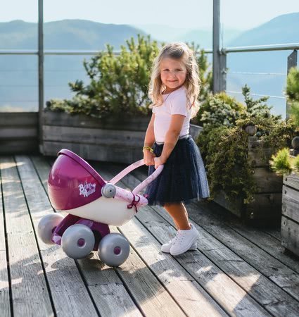 Hlboký kočík s textilom Violette Baby Nurse Smoby s tichým chodom a ergonomickou 55 cm vysokou rúčkou od 18 mes