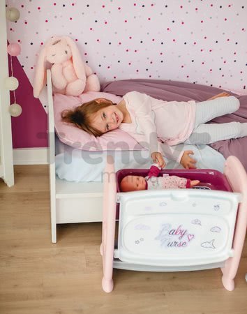 Postieľka k posteli s pultom na prebaľovanie Violette Baby Nurse 2v1 Smoby 3 pozície s 8 doplnkami od 24 mes