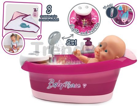 Vanička s tečúcou vodou elektronická Violette Baby Nurse Smoby s jacuzzi kúpelom a Led osvetlením pre 42 cm bábiku